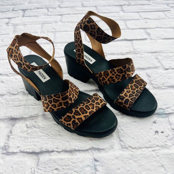 Steve Madden Haidar Cheetah Platform Chunky Sandals Women's 6.5 Soho Lug Sole - Picture 1 of 11